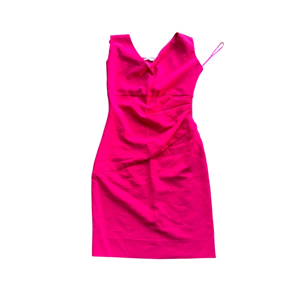 Diane von Furstenberg Hot Pink Sleeveless Ruched V-Neck Sheath Dress Size 12